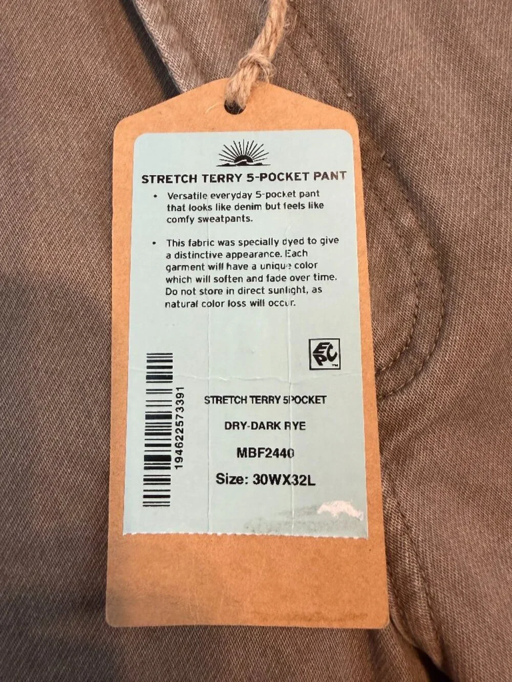 Faherty Stretch Terry 30x32 5-pocket pants dry-dark rye